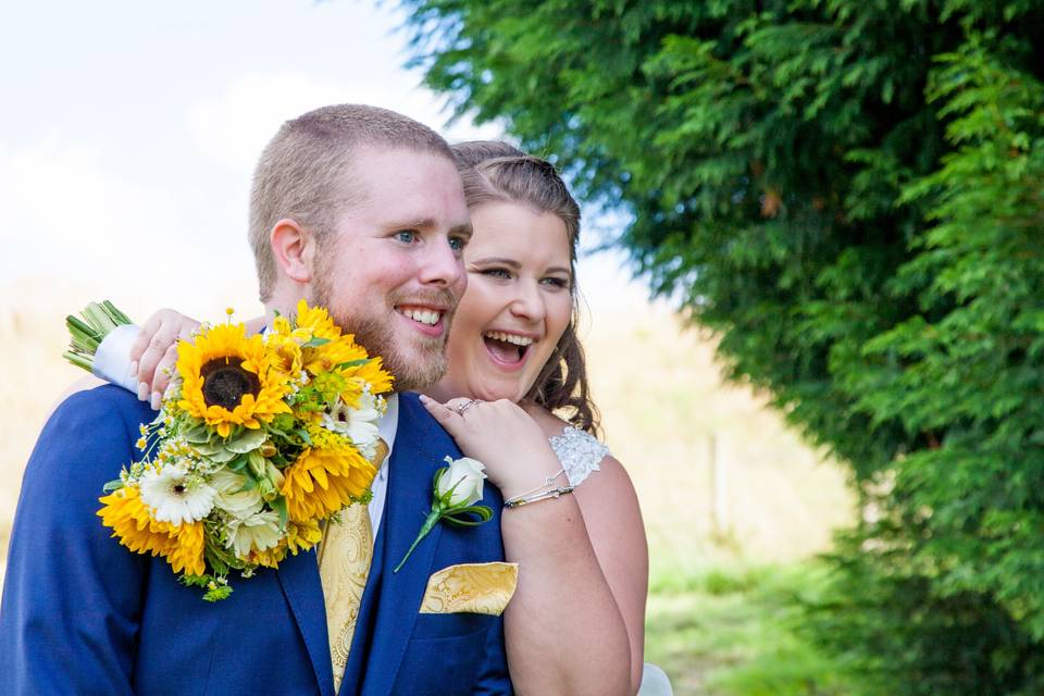 Candid shot of bride and groom