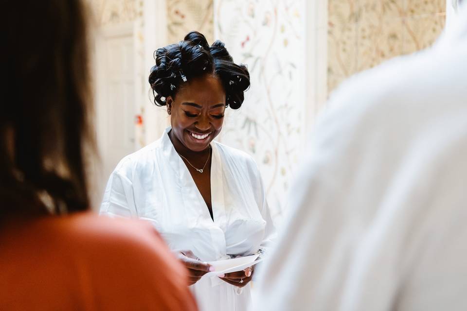 Bride reading letter