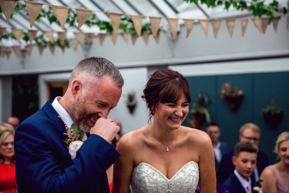 Laughing during the ceremony