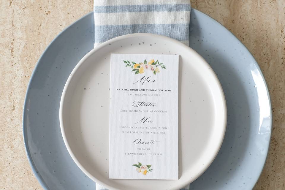 Illustrated Wedding Table Menu