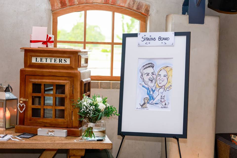 drawing on easel in the event hall