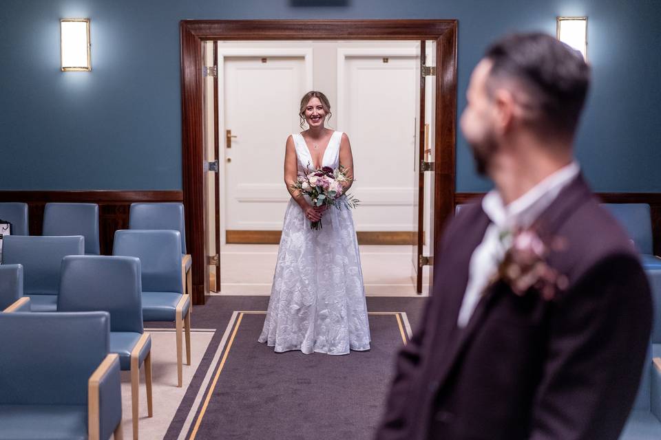 Bride enters the town hall