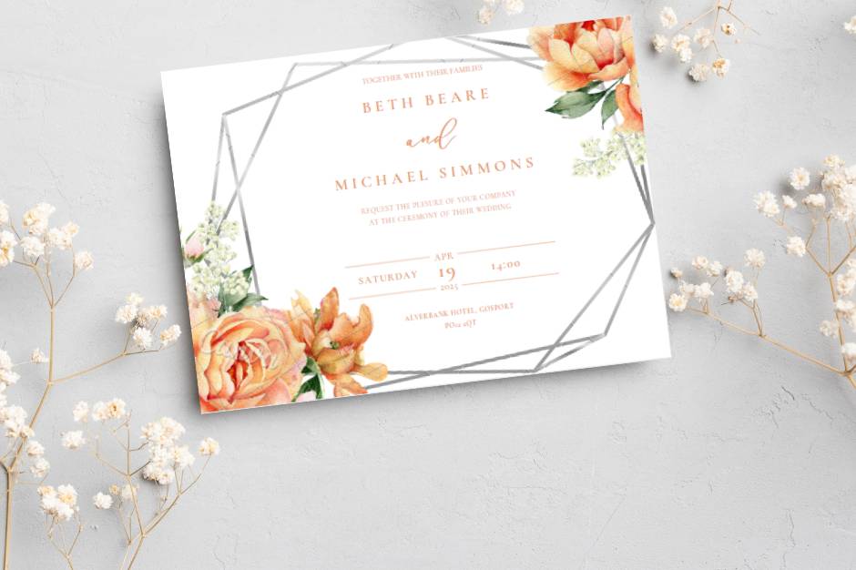 Peach wedding invite