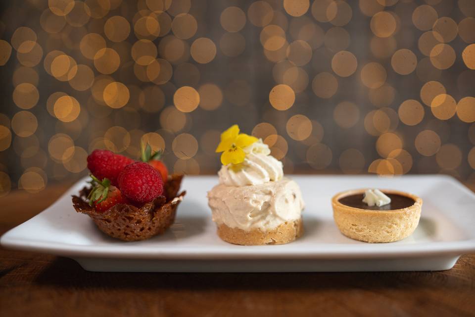 Trio of desserts served