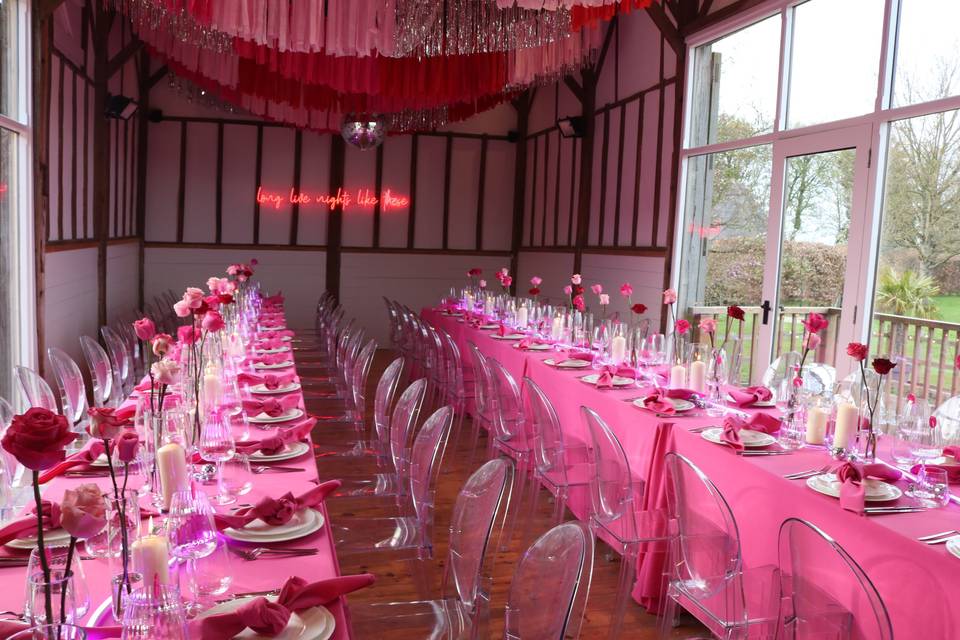 Pink, neon, disco balls