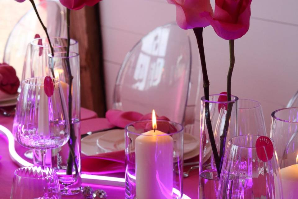 Pink, neon, disco balls