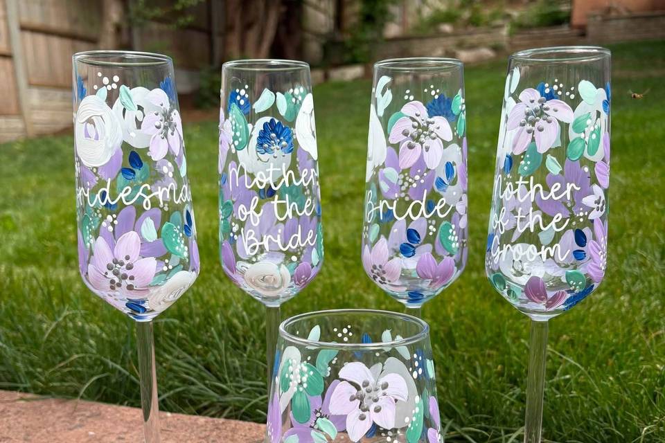 Purple, green & navy glassware