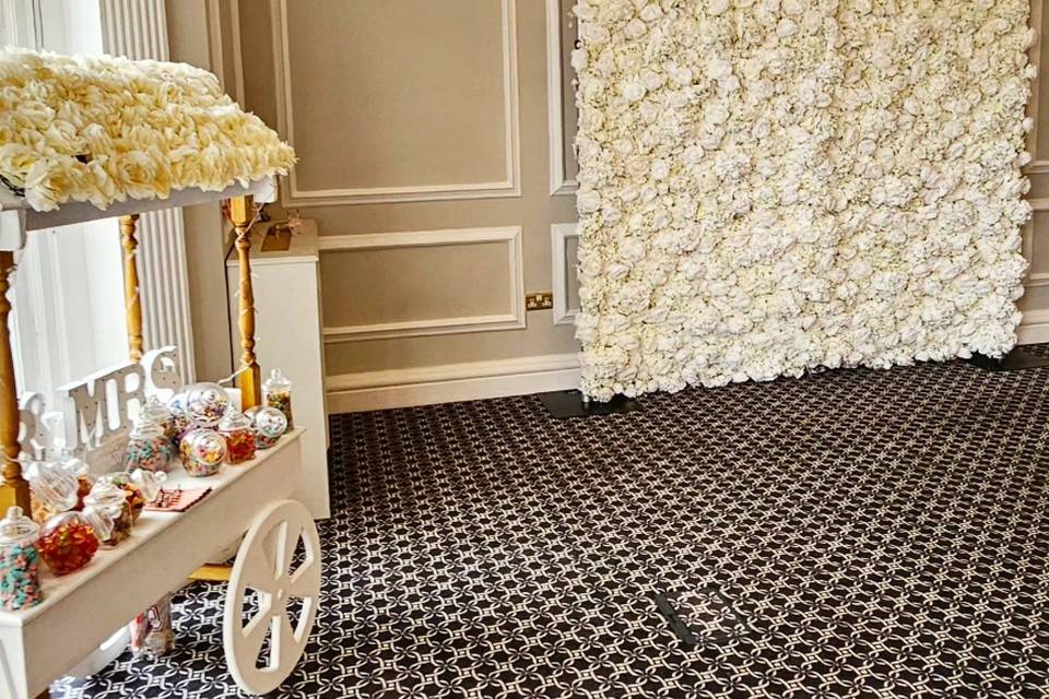Flower walls and sweet cart