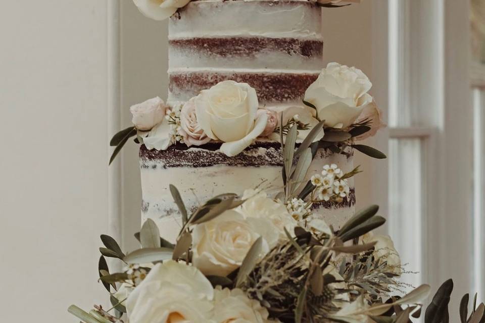 Three tiered semi naked cake