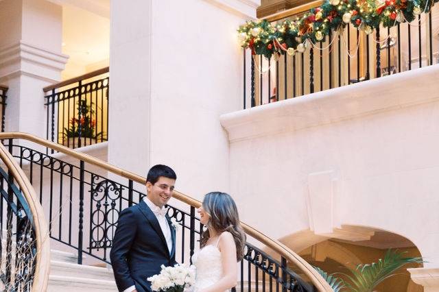 Newlyweds on the stairs