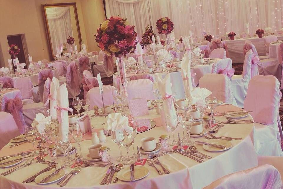 Baby pink wedding reception