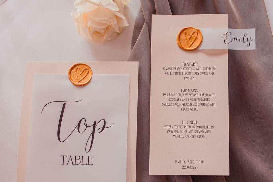 Table number, personal menu