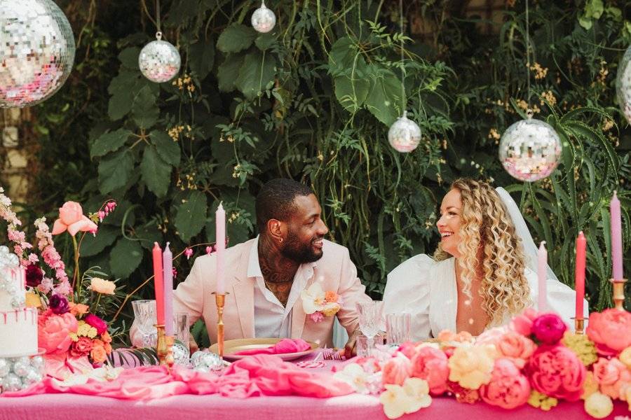 Disco balls and pink decor