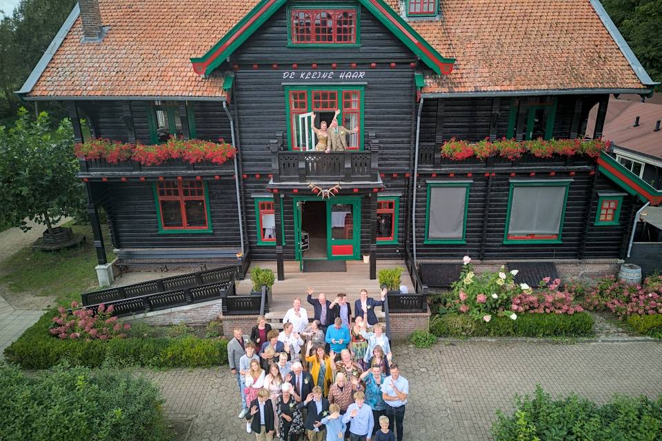 Wedding guests drone shot