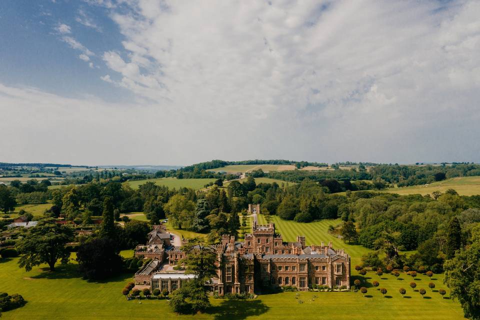 Aerial view of Hampton Court Castle