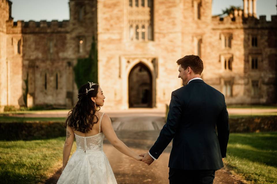 Couple in front of castle