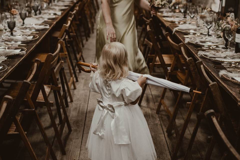 Table setting in Long Barn