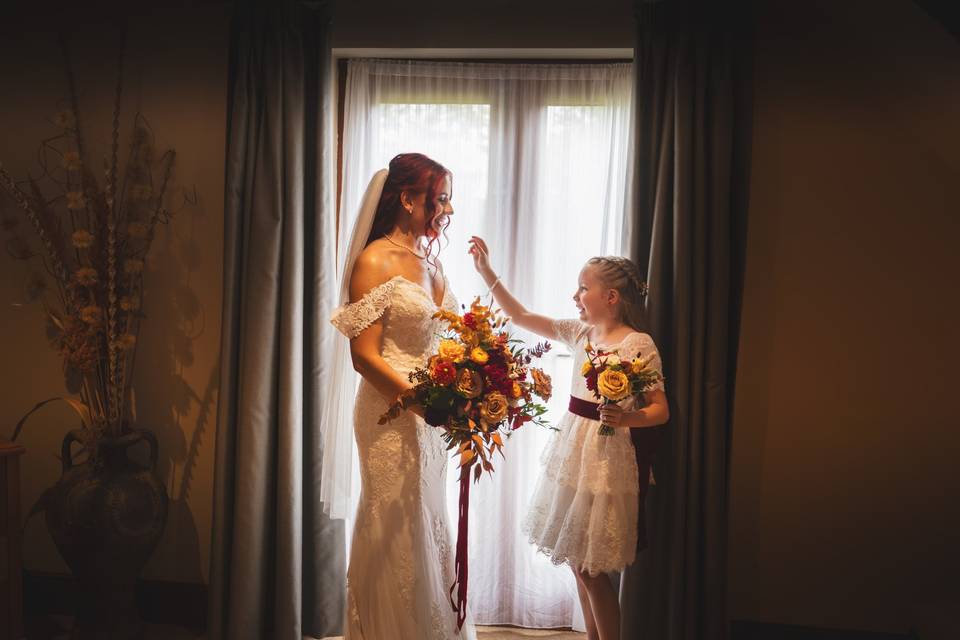 Bride and flower girl