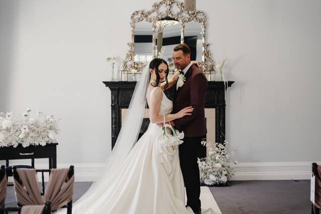 Pearl-handled bridal bouquet at Swynford Manor