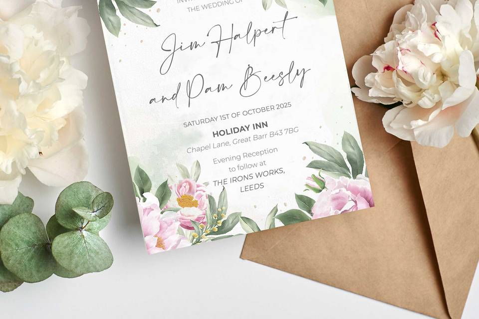 Blush flowers wedding invite