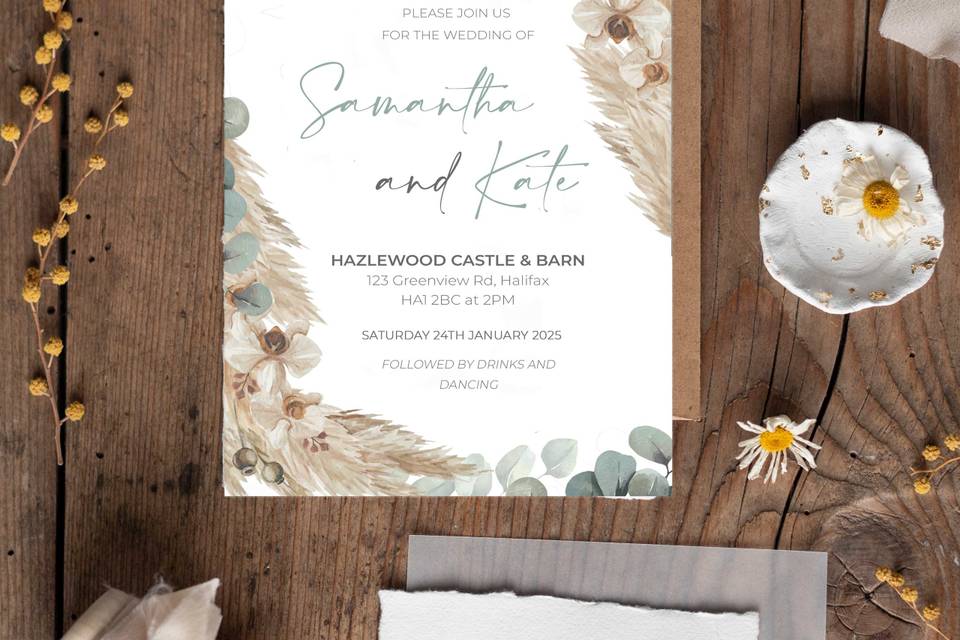 Pampas Grass Wedding Invite