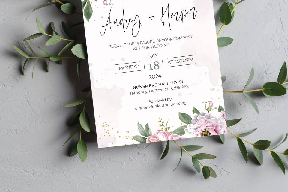 Blush Roses Wedding Invite