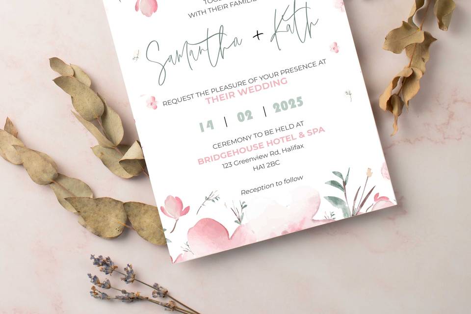 Pink Flowers Wedding Invite