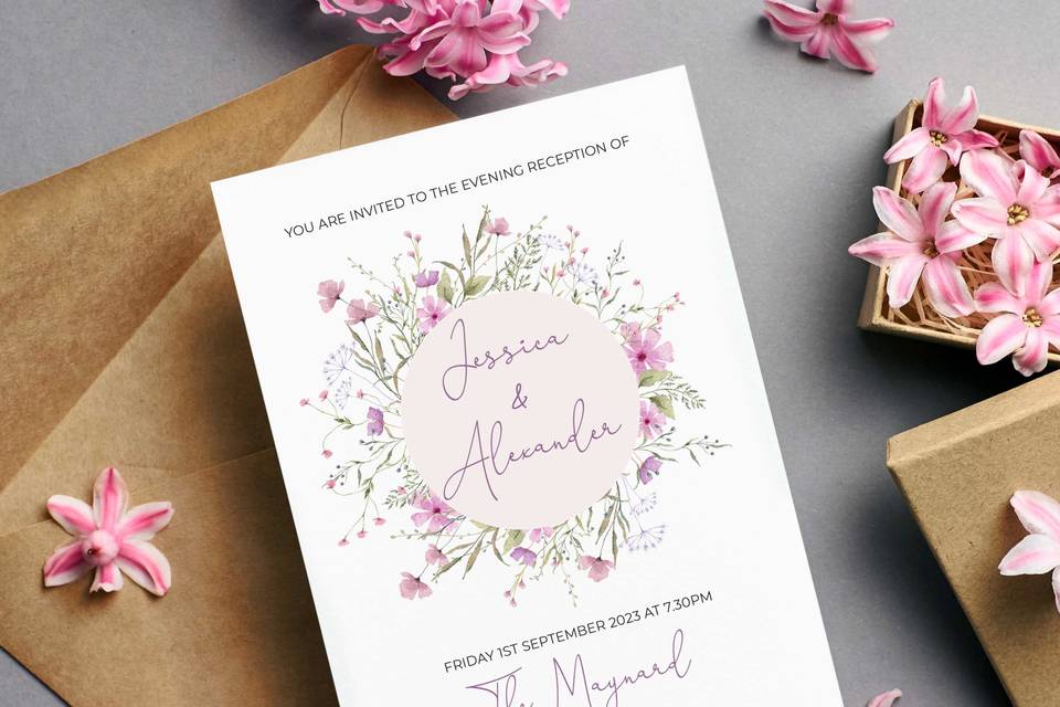 Pink Flowers Wedding Invite