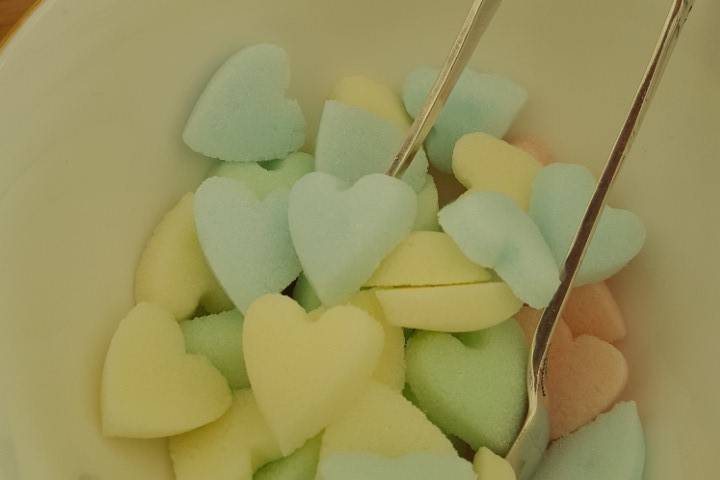 Pastel coloured sugar cubes