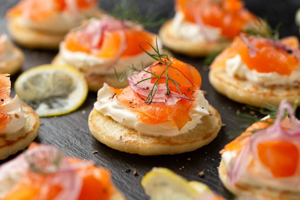 Salmon blini Canapes
