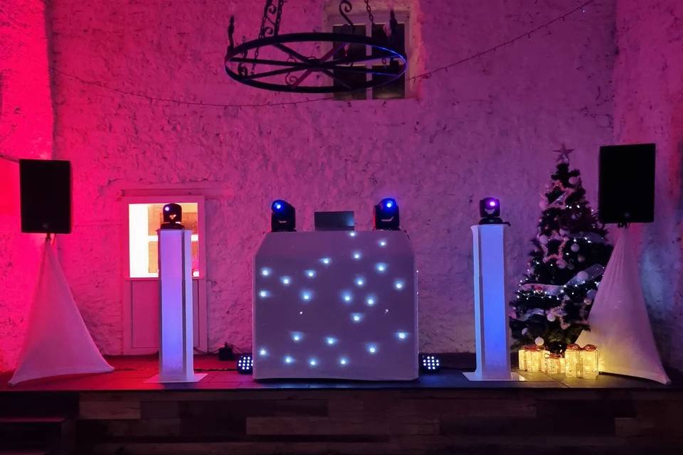 Vibrant lighting and DJ setup