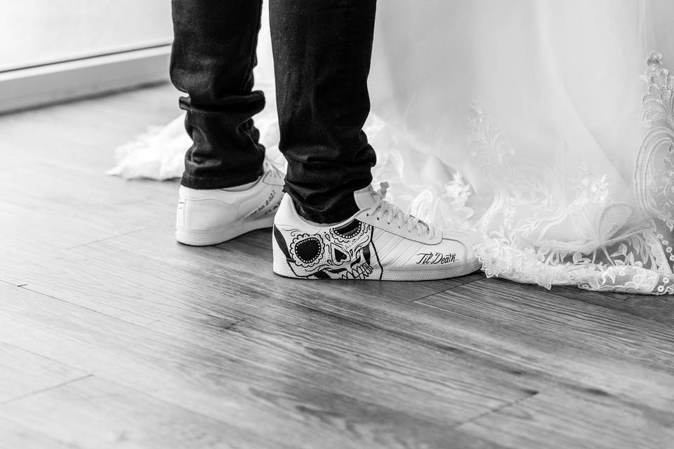 Black and white wedding shoes