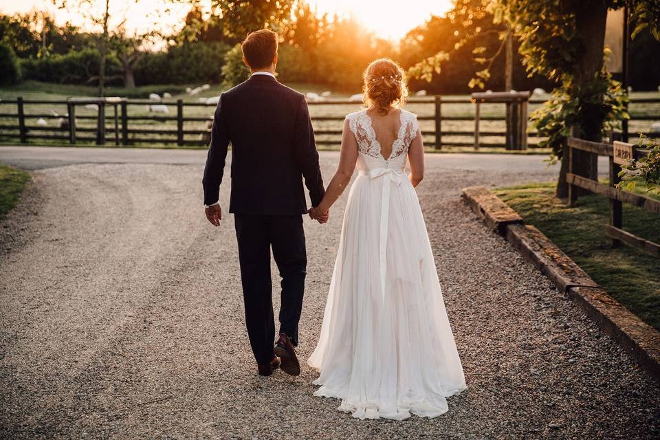 The Tythe Barn at sunset