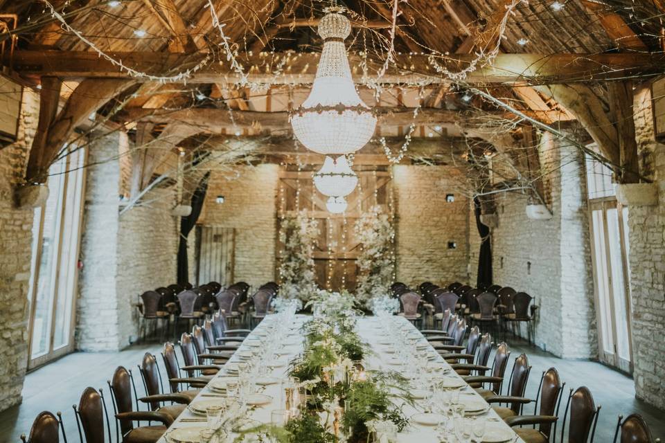 Wedding breakfast/chandeliers