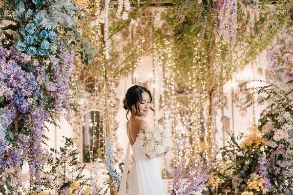 Portrait with floral backdrop