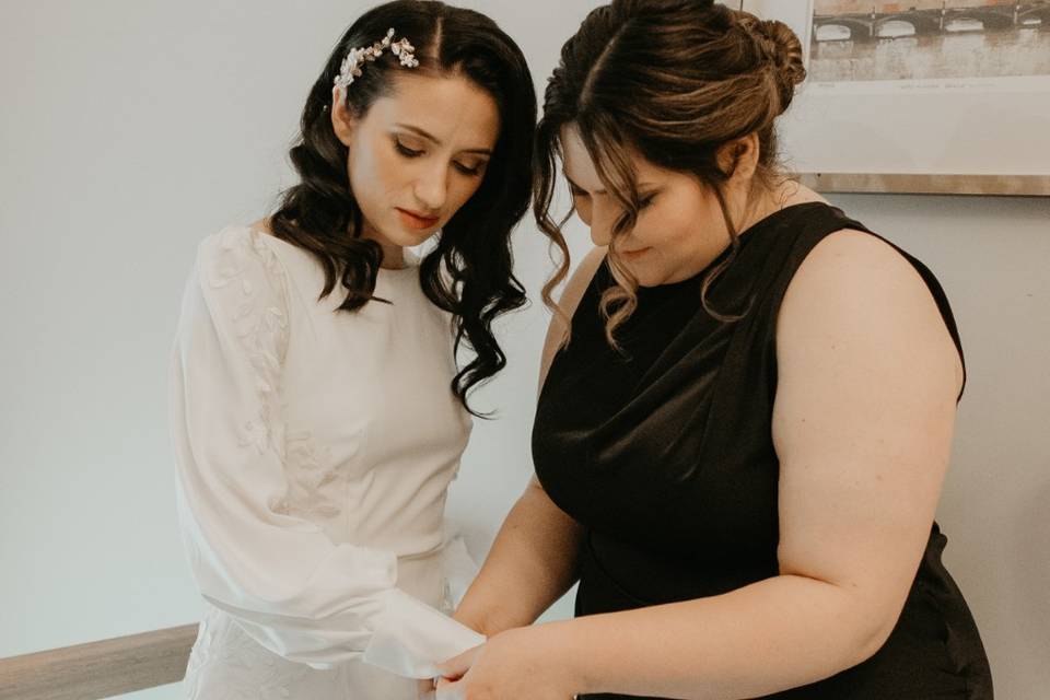 Bride and bridesmaid hair and