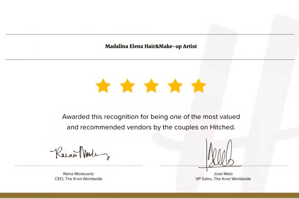 Wedding awards certificate