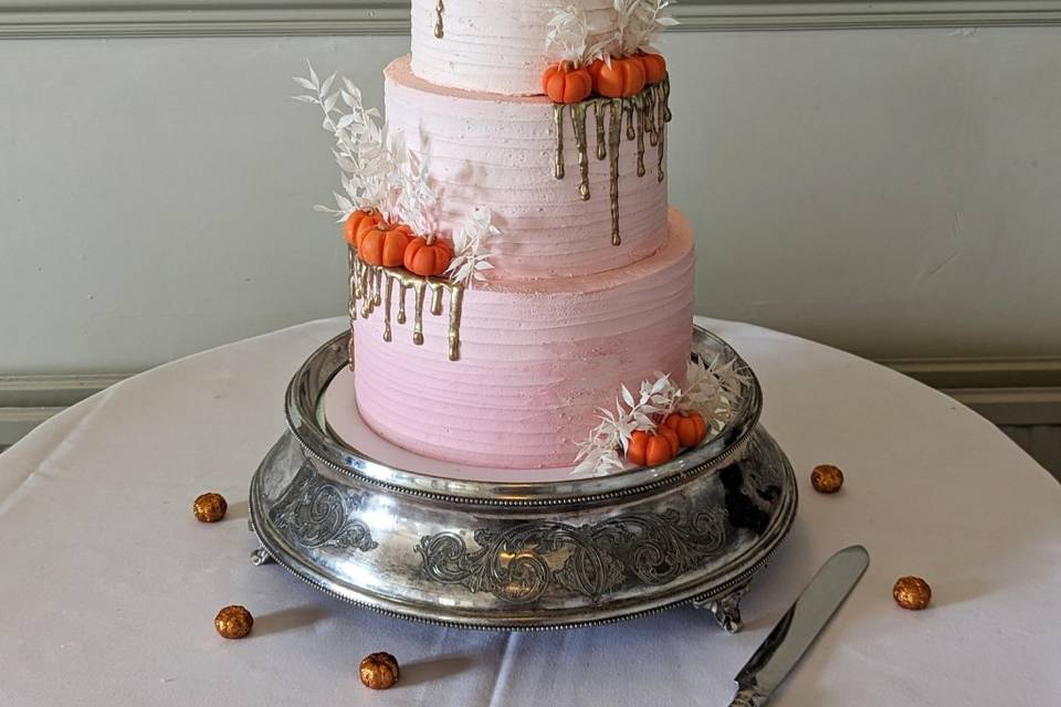 Pink ombre wedding cake