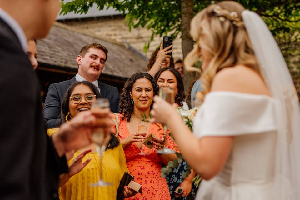 Admiring the bride and groom