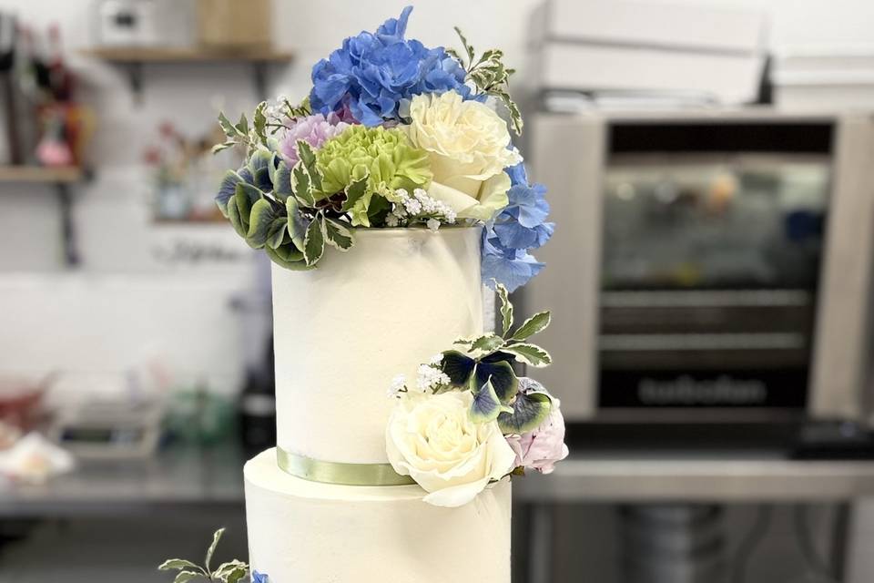 Blue and green floral