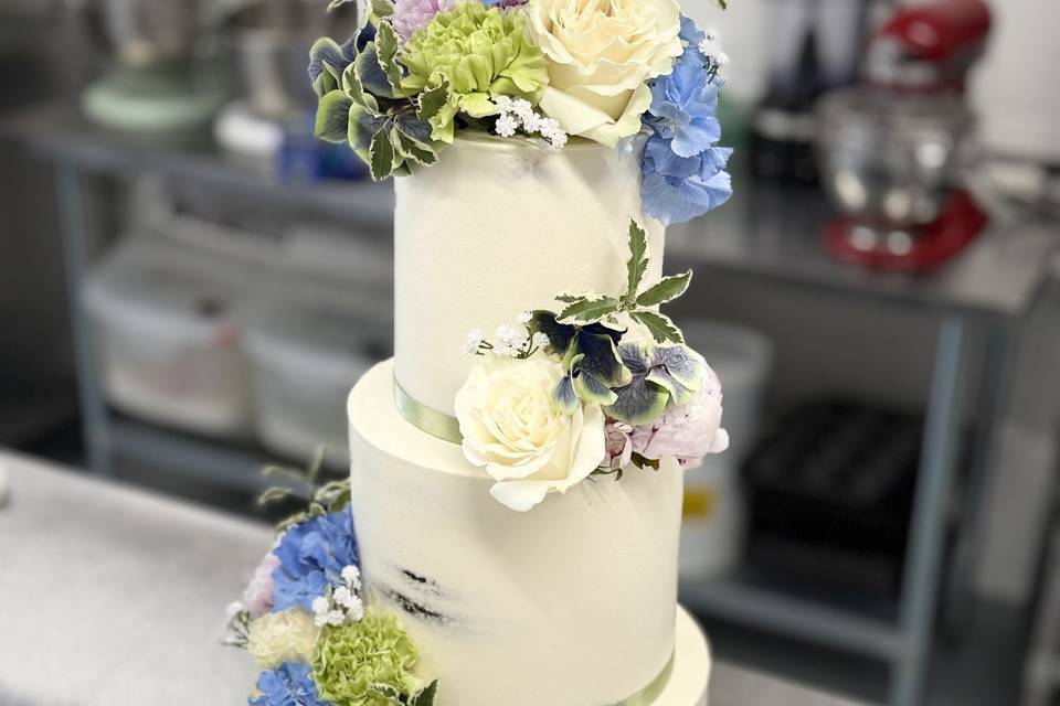 Blue and green floral
