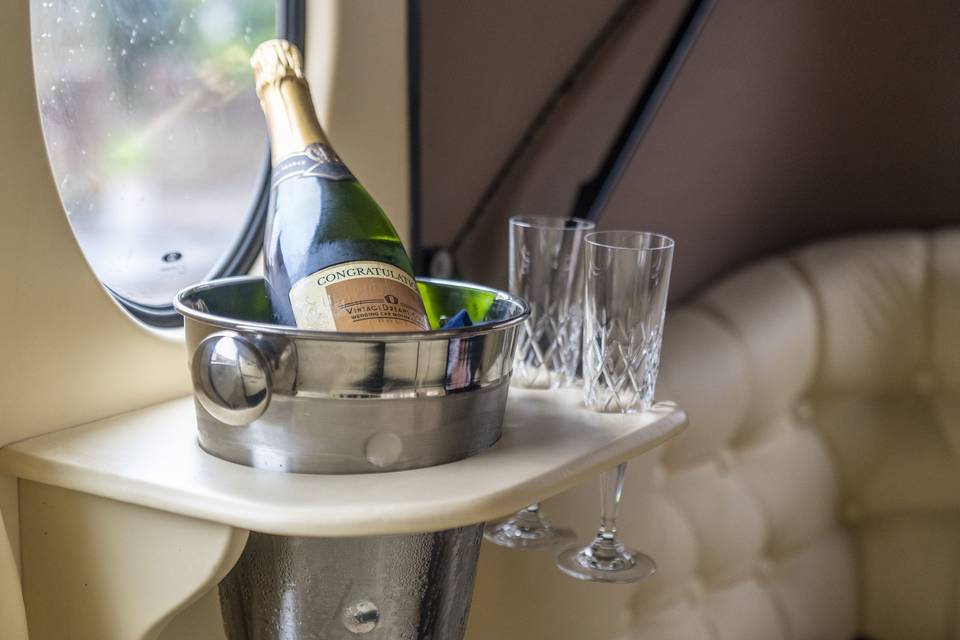 Champagne glasses on board