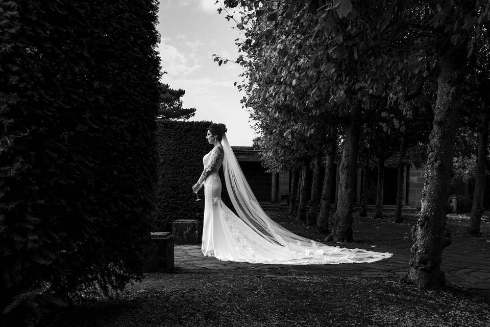 Beautiful bride in b/w