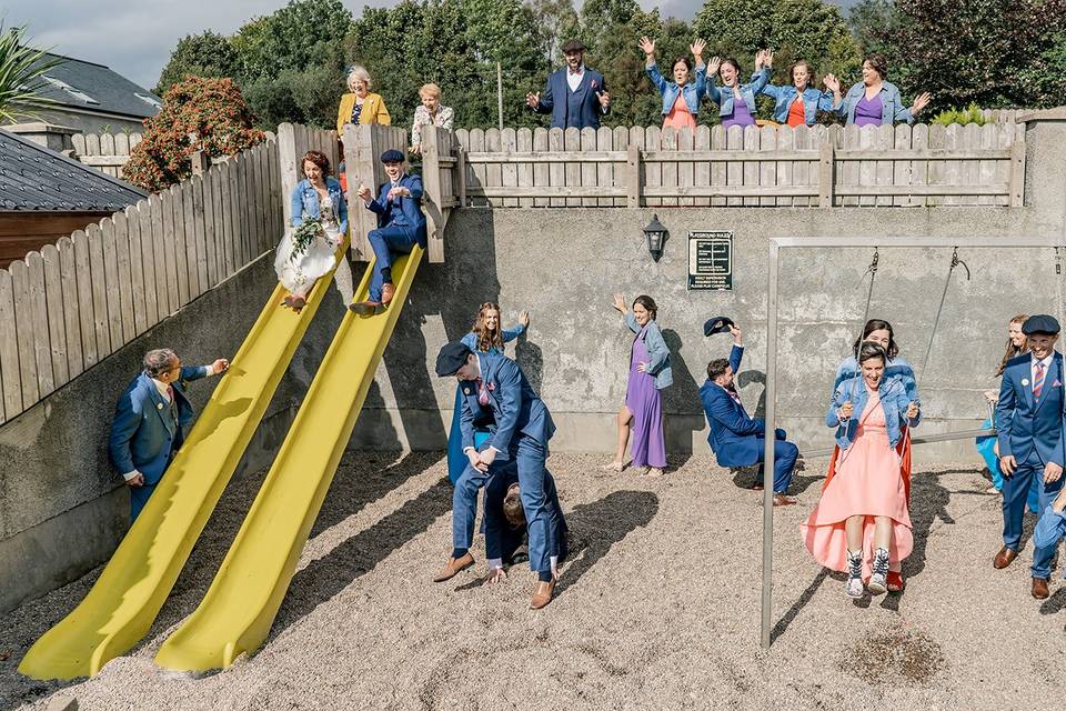 Wedding party at the playground