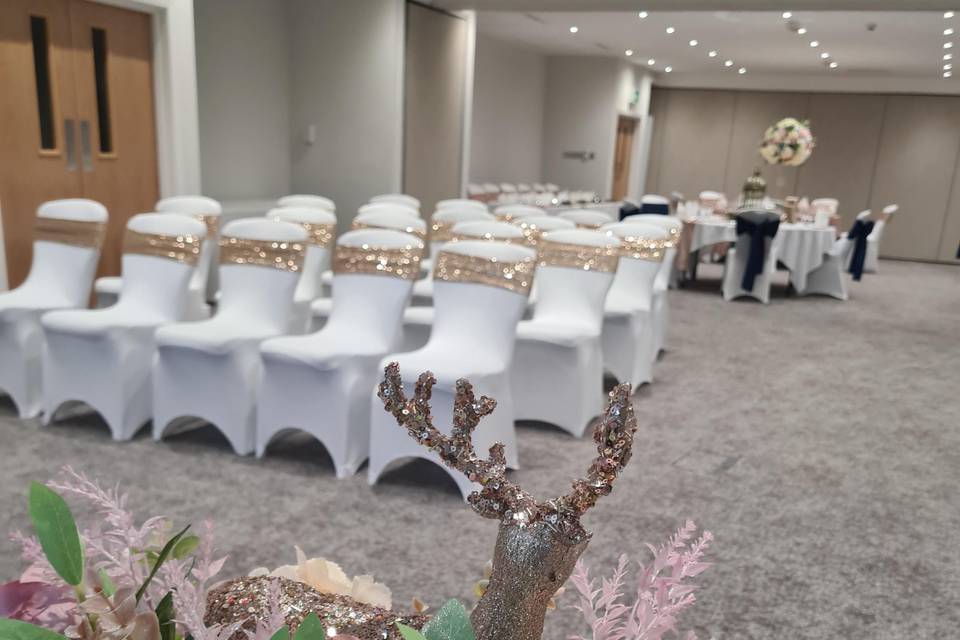 Coordinating flowers and chair sashes