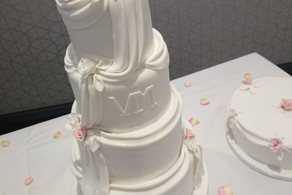 Fabric drape wedding cake