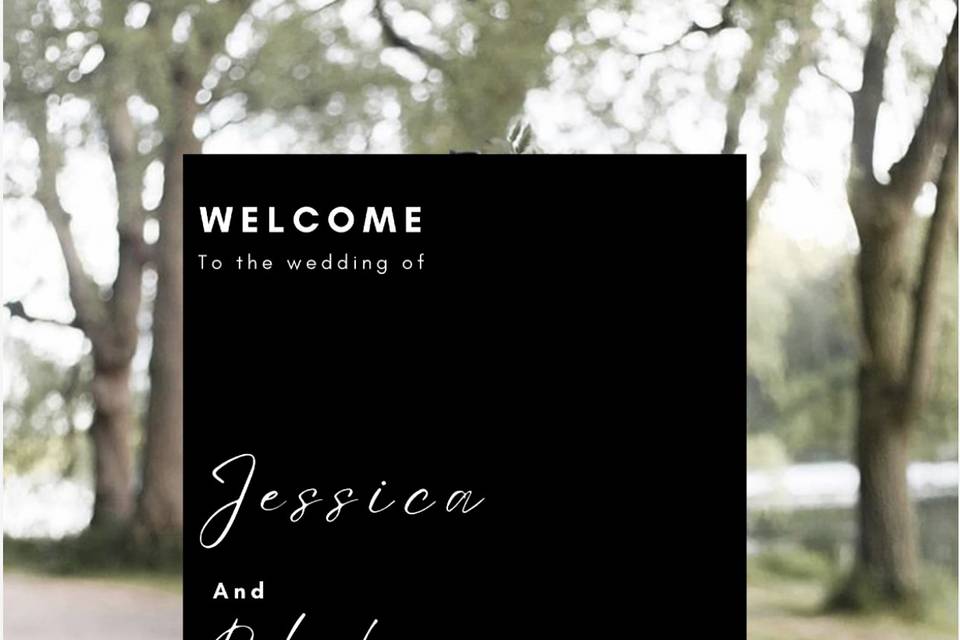 Black theme wedding sign