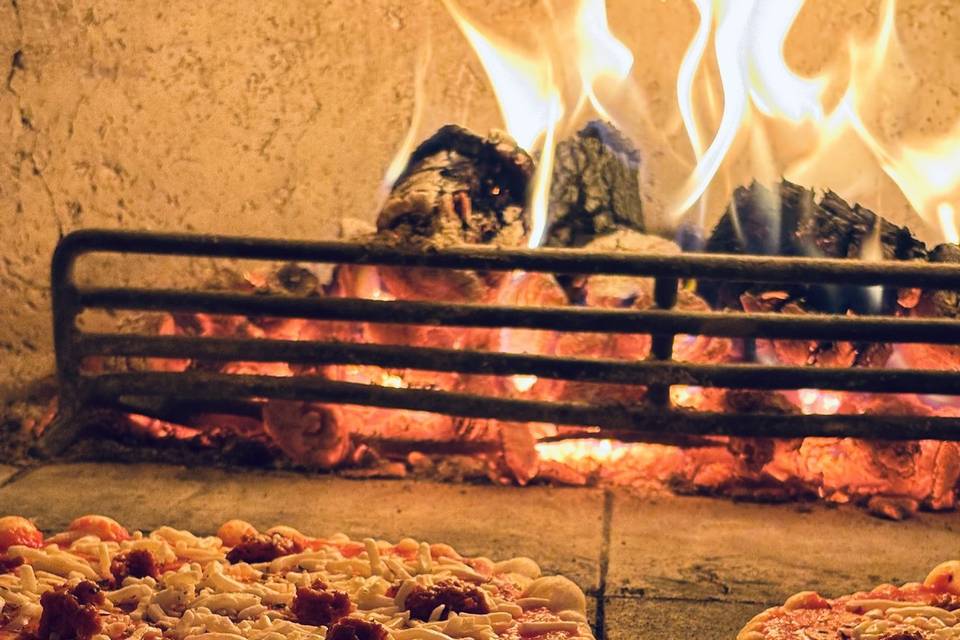 Pizzas cooking in the oven