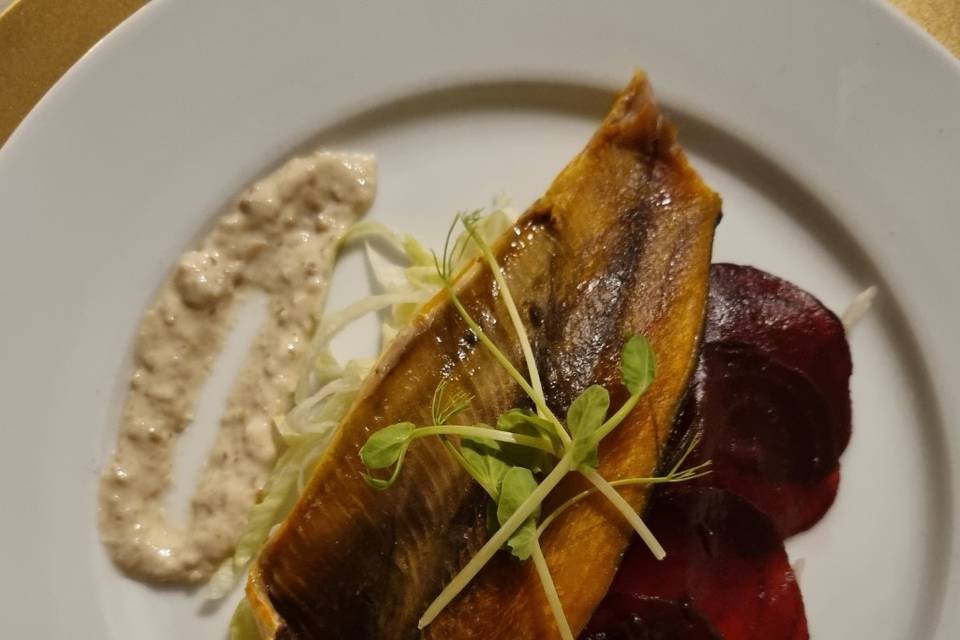 Smoked fish with beetroot sala