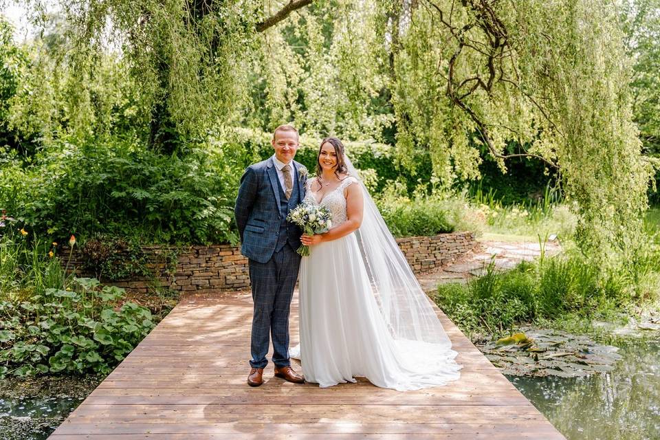 Happy couple at pond